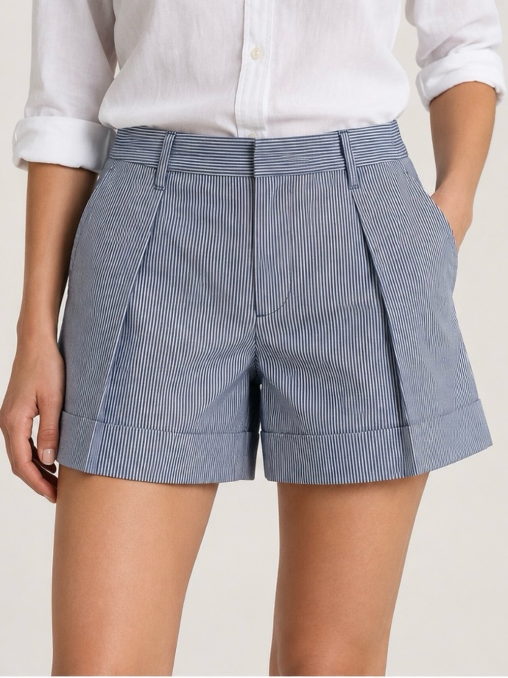 Banana Republic Blue Pinstripe Pleated Bermuda Shorts